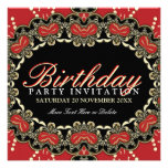 Exotic Red Gold Black Lace Birthday Party Invites