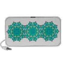 Exotic Teal Blue Abstract Kaleidoscope Doodle Iphone Speakers