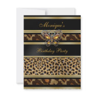 Exotic Wild Animal Prints Birthday Black Gold 2 invitation