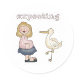 Expectant Mom and Stork Round Sticker
