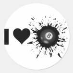 Explosive I Love Billiard Round Stickers