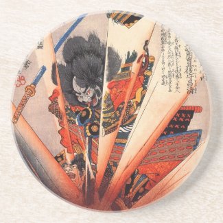 Explosive Samurai Painting circa 1800s coaster