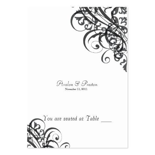 Exquisite Baroque Black & White Scroll Placecard Business Cards (front side)