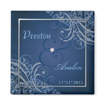 Exquisite Baroque Blue Save The Date Magnet