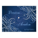 Exquisite Baroque Blue Save The Date Postcard