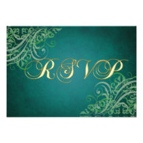 Exquisite Baroque Green Scroll RSVP Card Invitations