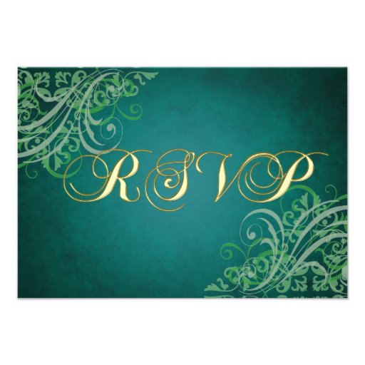 Exquisite Baroque Green Scroll RSVP Card Invitations