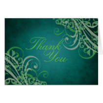 Exquisite Baroque Green Scroll Teal Thank You Card