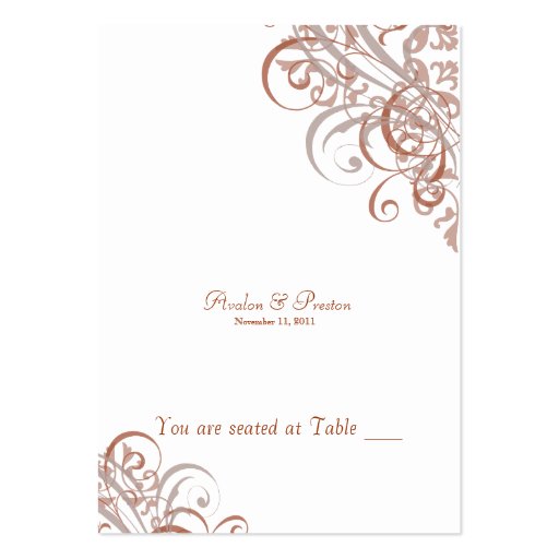 Exquisite Baroque Orange & White Scroll Placecard Business Card Templates (front side)