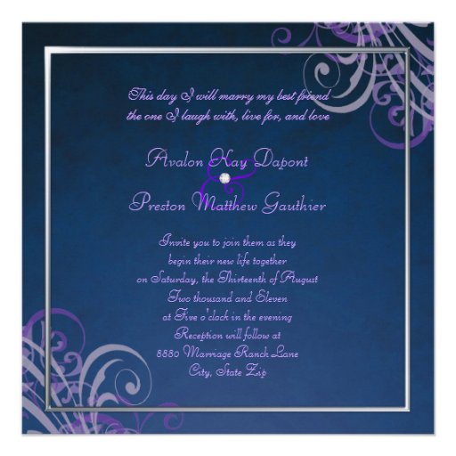 Exquisite Baroque Purple Scroll Blue  Invitation