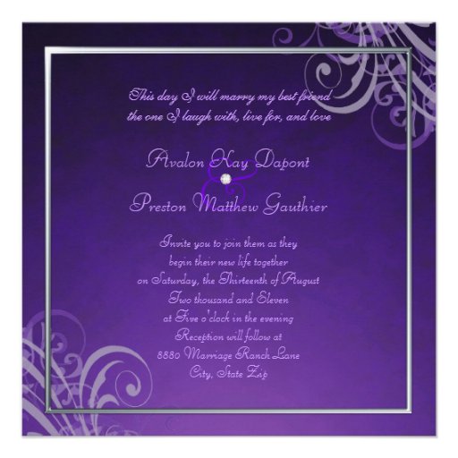 Exquisite Baroque Purple Scroll  Invitation