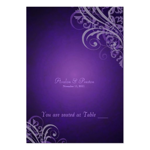 Exquisite Baroque Purple Scroll Placecard Business Cards (front side)