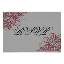Exquisite Baroque Red Scroll RSVP Card Personalized Announcement