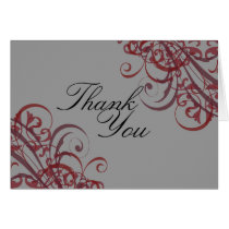 Exquisite Baroque Red Scroll White Thank You Greeting Card