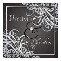 Exquisite Baroque Silver Scroll Black Invitation