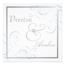 Exquisite Baroque Silver Scroll White Invitation