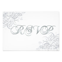 Exquisite Baroque Silver & White Scroll RSVP Card Custom Invite