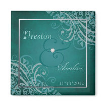 Exquisite Baroque Teal Save The Date Magnet