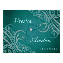 Exquisite Baroque Teal Save The Date Teal Postcard
