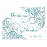Exquisite Baroque Teal Save The Date White Postcard
