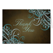 Exquisite Baroque Teal Scroll Brown Thank You Greeting Card