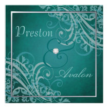 Exquisite Baroque Teal Scroll Invitation