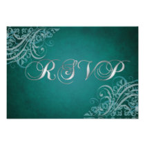 Exquisite Baroque Teal Scroll RSVP Card Personalized Invitation