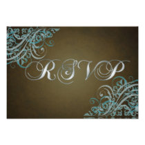 Exquisite Baroque Teal Scroll RSVP Card Personalized Invitations