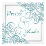Exquisite Baroque Teal Scroll White Invitation