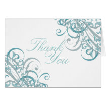 Exquisite Baroque Teal Scroll White Thank You Card