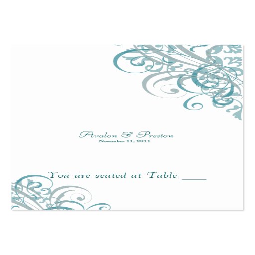 Exquisite Baroque Teal & White Scroll Placecard Business Card Templates