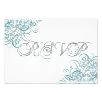 Exquisite Baroque Teal & White Scroll RSVP Card Custom Invitation