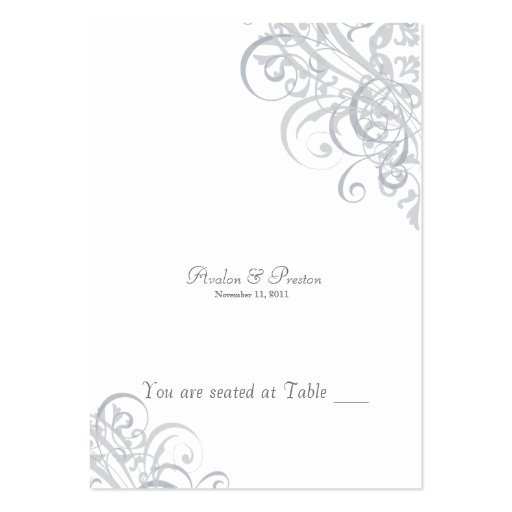 Exquisite Baroque White & Silver Scroll Placecard Business Cards (front side)