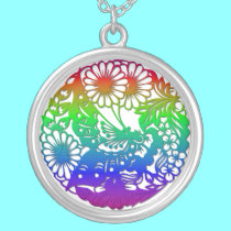 Exquisite "Butterfly & Flowers #2" Necklace by Artists4God Exquisite "Butterfly & Flowers #2" Necklace