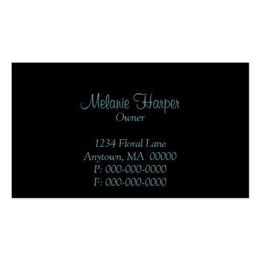 Exquisite Flowers Business Card, Turquoise (back side)
