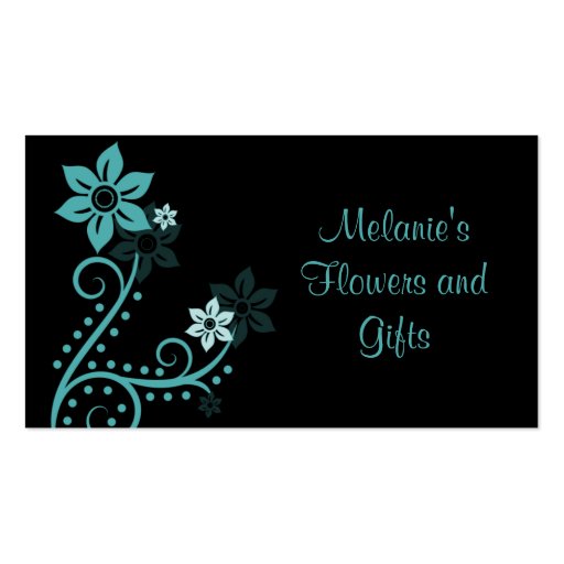 Exquisite Flowers Business Card, Turquoise (front side)