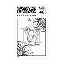 Exquisite Monogram Black & White Scroll Postage