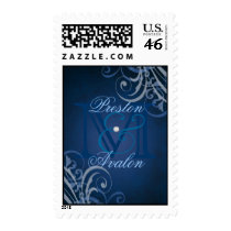 Exquisite Monogram Blue Scroll Postage
