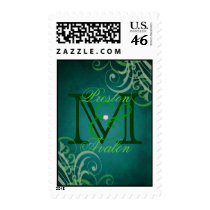 Exquisite Monogram Green & Teal Scroll Postage