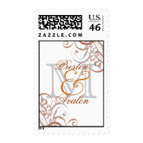 Exquisite Monogram Orange & White Scroll Postage