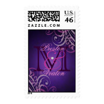 Exquisite Monogram Purple & Pink Scroll Postage