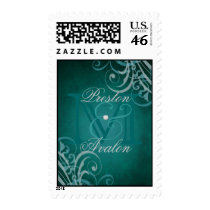 Exquisite Monogram Teal Scroll Postage
