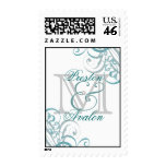 Exquisite Monogram Teal & White Scroll Postage