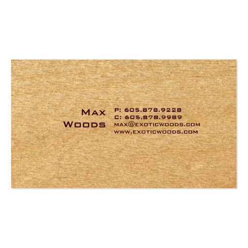 Extoic Wood Business Card with autumn Leaf birch (back side)