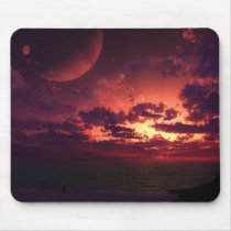 alien, sunset, ocean, beach, purple, digital blasphemy, Mouse pad with custom graphic design