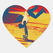 Extreme Sports Freestyle Skateboard Trick Heart Sticker