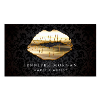 Eye Catching 3D Black Gold Lips Makeup Artist Business Card