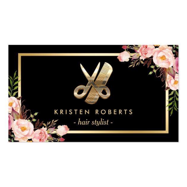 Eye Catching 3D Gold Scissors Hair Stylist Floral Business Card