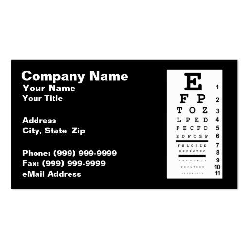 Eye Chart Against Black Background Business Card Template