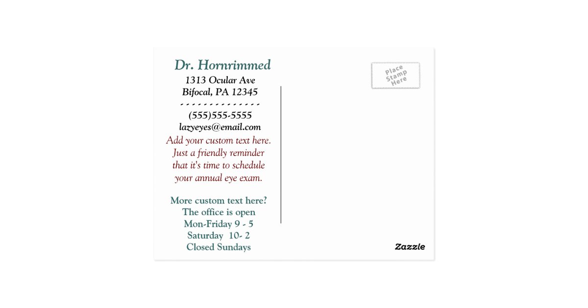 Eye doctor annual exam reminder post card Zazzle